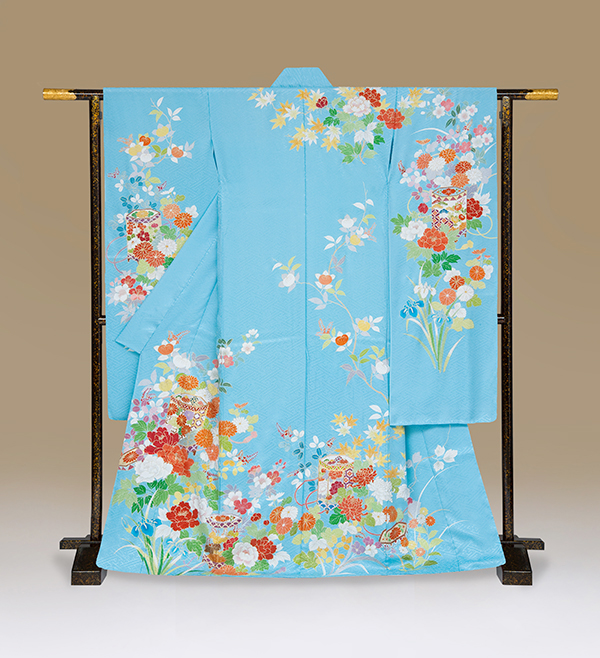 振袖 千總（ちそう）百花貝桶 水色地｜振袖はレンタルも京都・名古屋