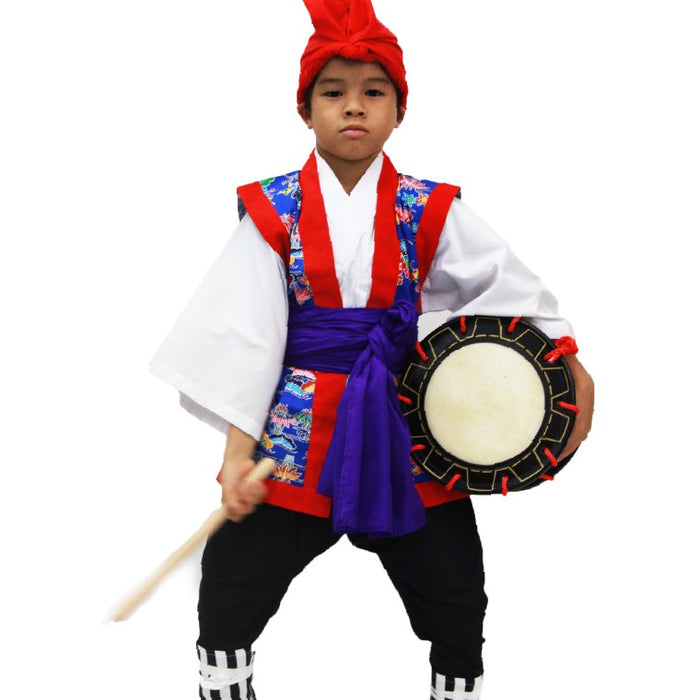 子供用エイサー打掛（紫衿×黄紅型柄） | つは琉球店