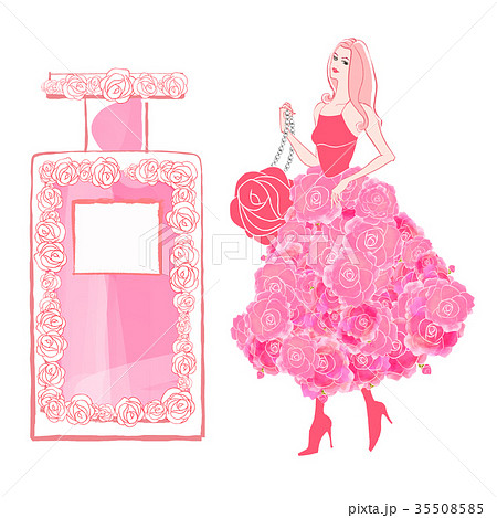 薔薇と香水とドレスの女性のイラスト素材 [35508585] - PIXTA