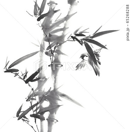 竹に雀 水墨画のイラスト素材 [65268288] - PIXTA