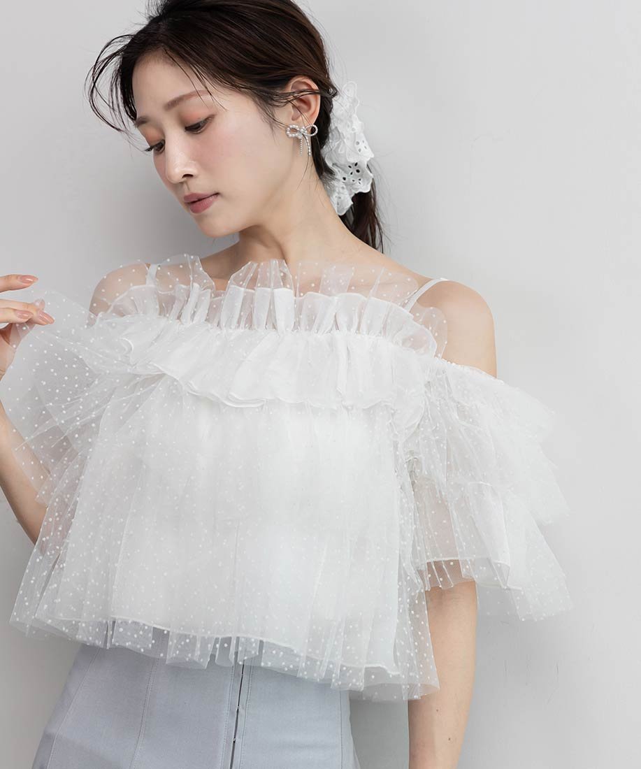 RANDA｜2WAYショルダーチュールフリルブラウス | Rakuten Fashion(楽天