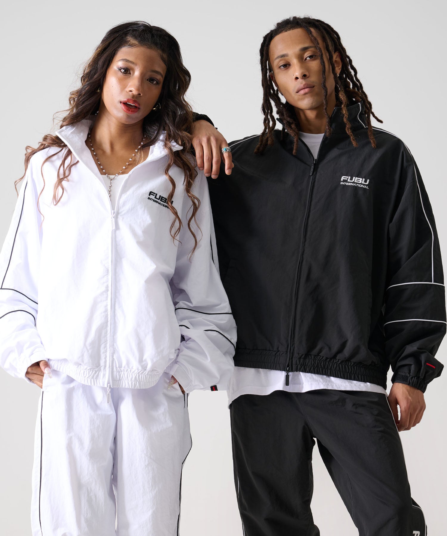 FUBU フブ 配色ライン ジップアップ ナイロン トラックジャケット