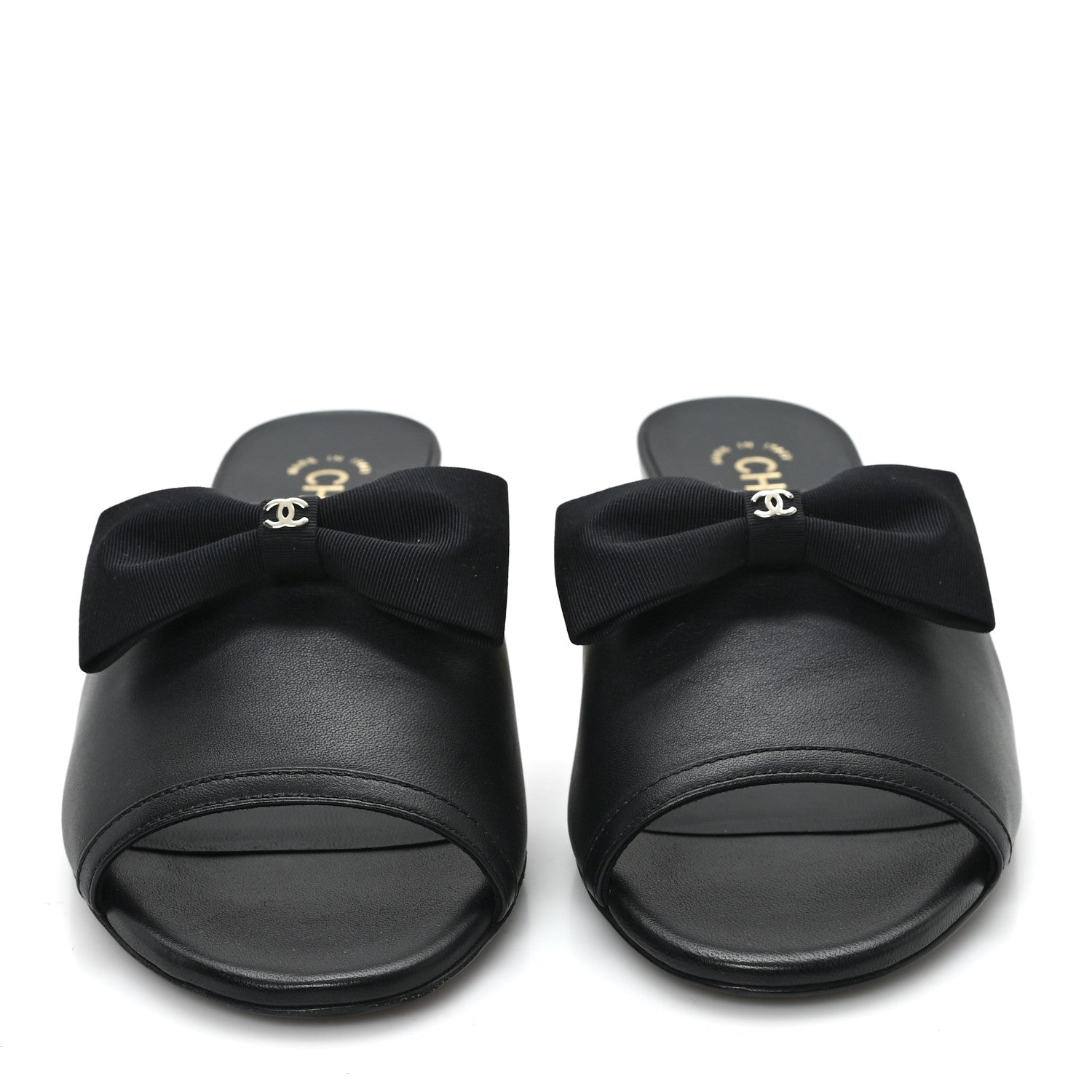 Chanel Lambskin Bow CC Mules 37.5 Black 1748802 – FASHIONPHILE
