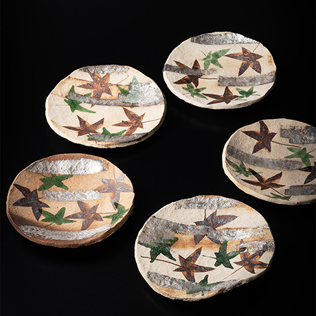 No.35 織部蟹絵文平向付 五客入 / A set of 5 dishes with crub design