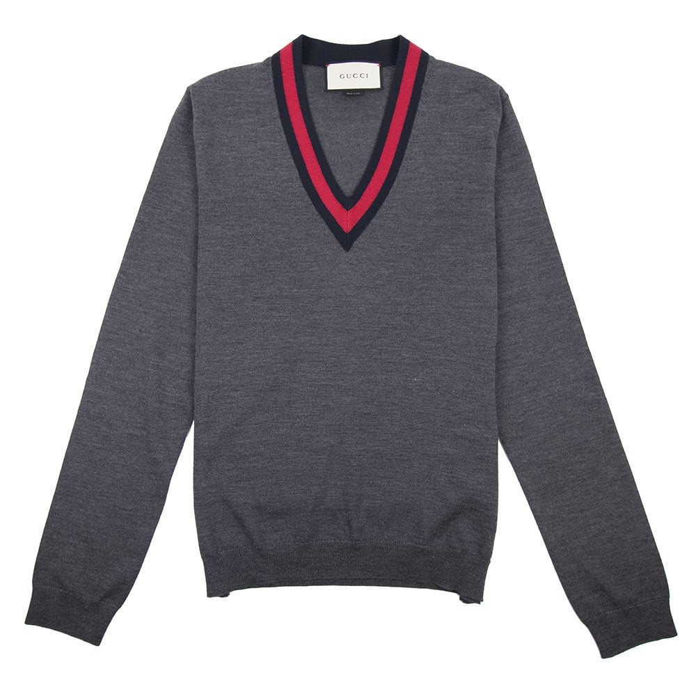 Gucci Wool V-Neck Sweater Grey | ONU