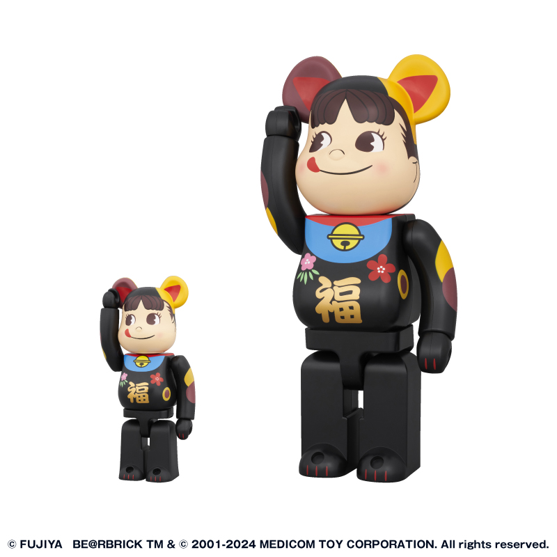 不二家「BE@RBRICK招き猫ペコちゃん 福 黒」抽選販売2月13日スタート