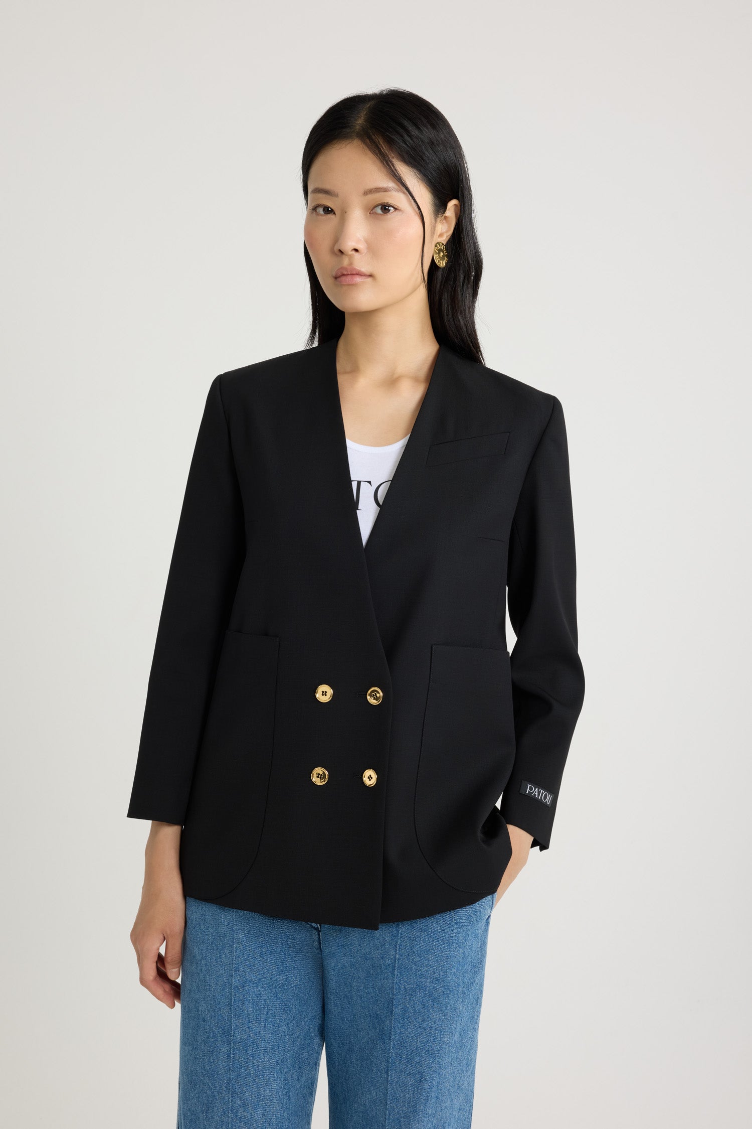 Patou | テックウール製 ノーカラーダブルブレストジャケット