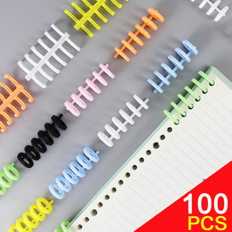 100 個 6 穴ルーズリーフプラスチックバインディングリングスプリング