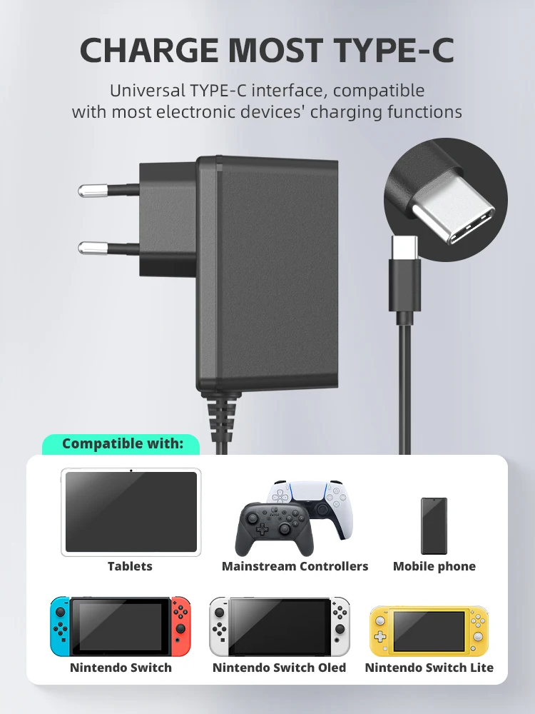 AC アダプター充電器互換性のある Nintendo Switch EU/US プラグ NS