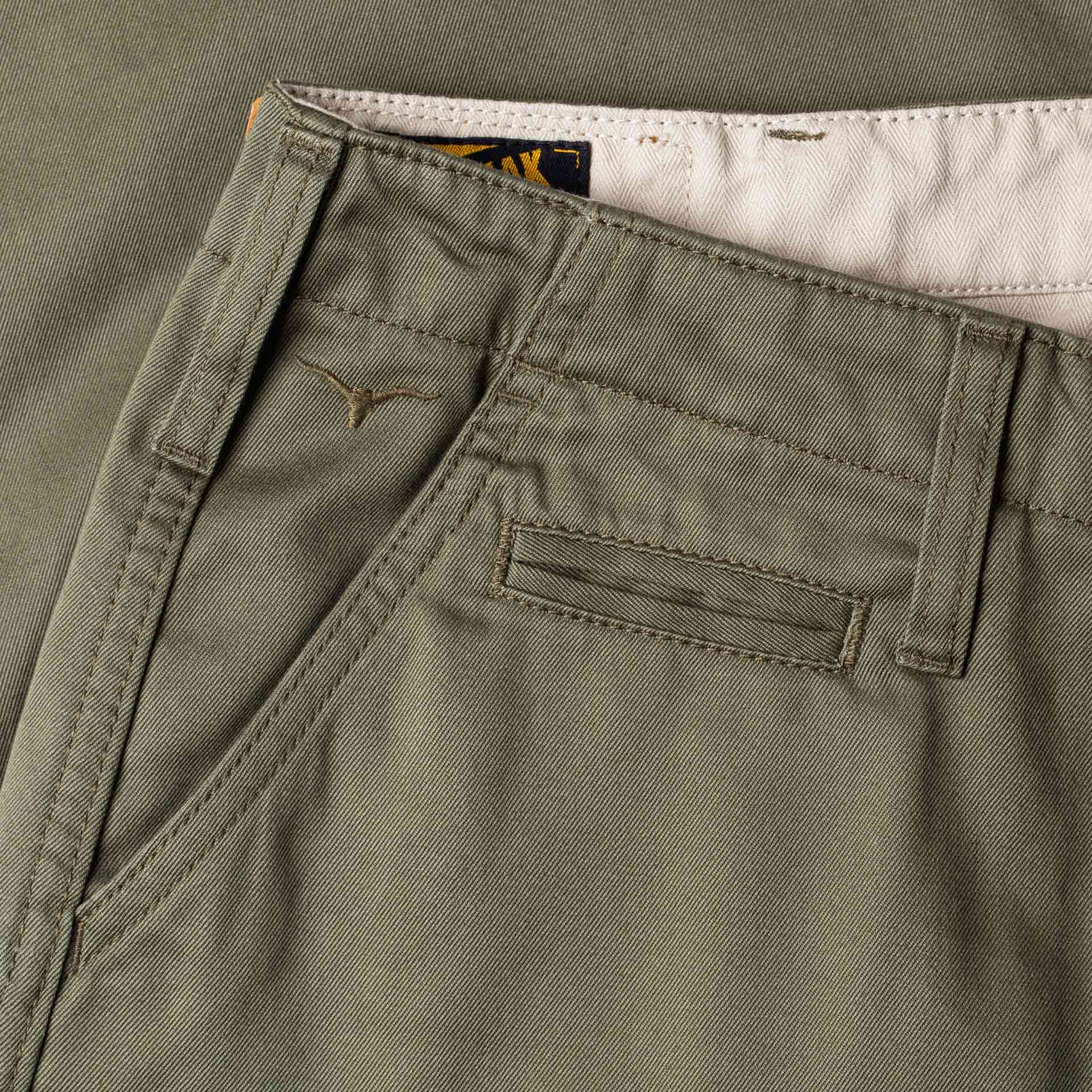 BC-04 RELAXED CHINO 8.5 oz. aged green sateen twill | BENZAK
