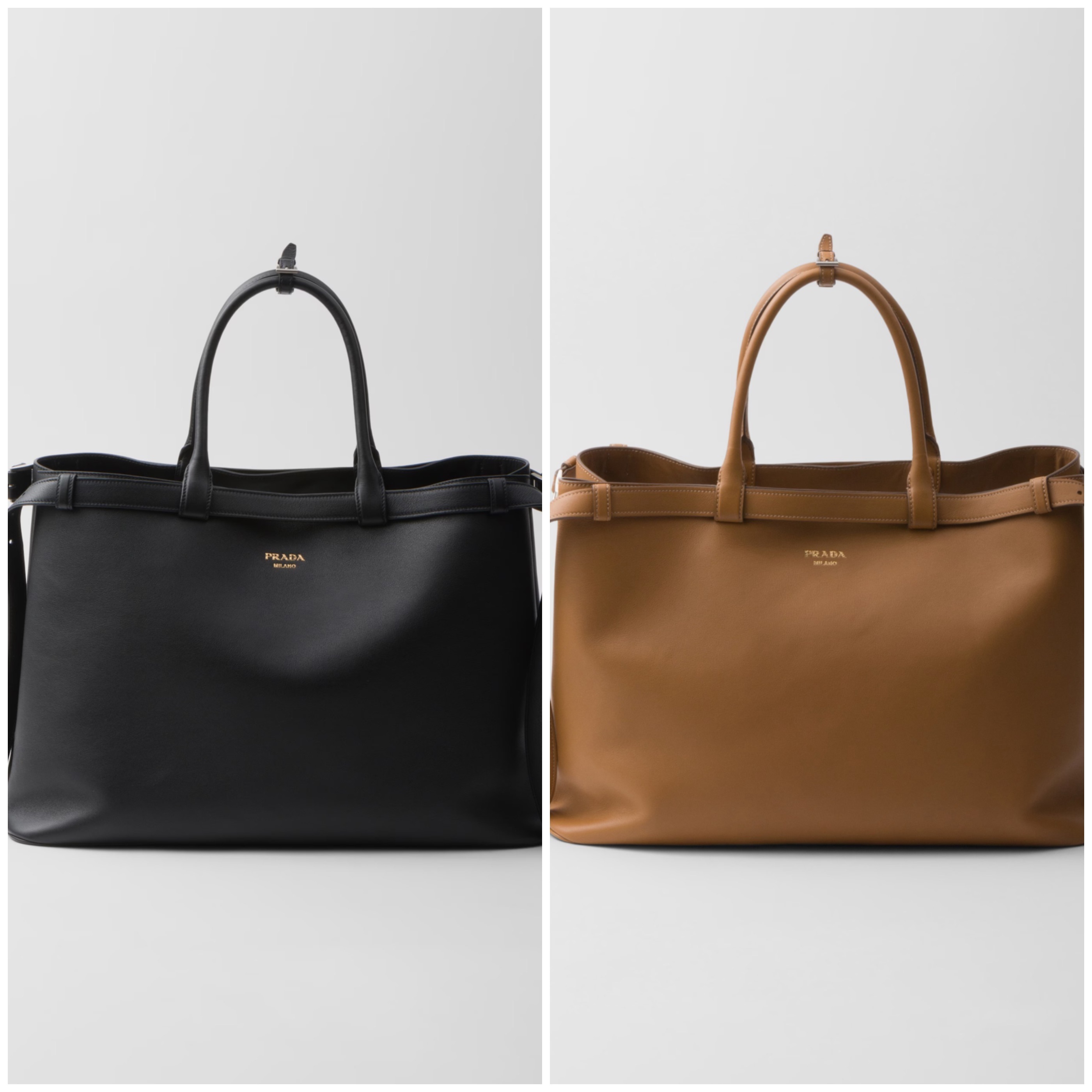 PRADA【入手困難】Double Belt☆バックル レザー ハンドバッグ