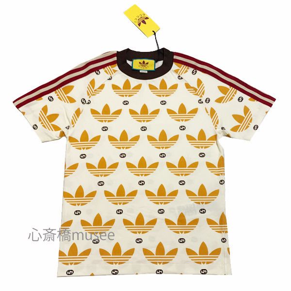 adidas x Gucci メンズ トレフォイル プリント Tシャツ XS (GUCCI/T