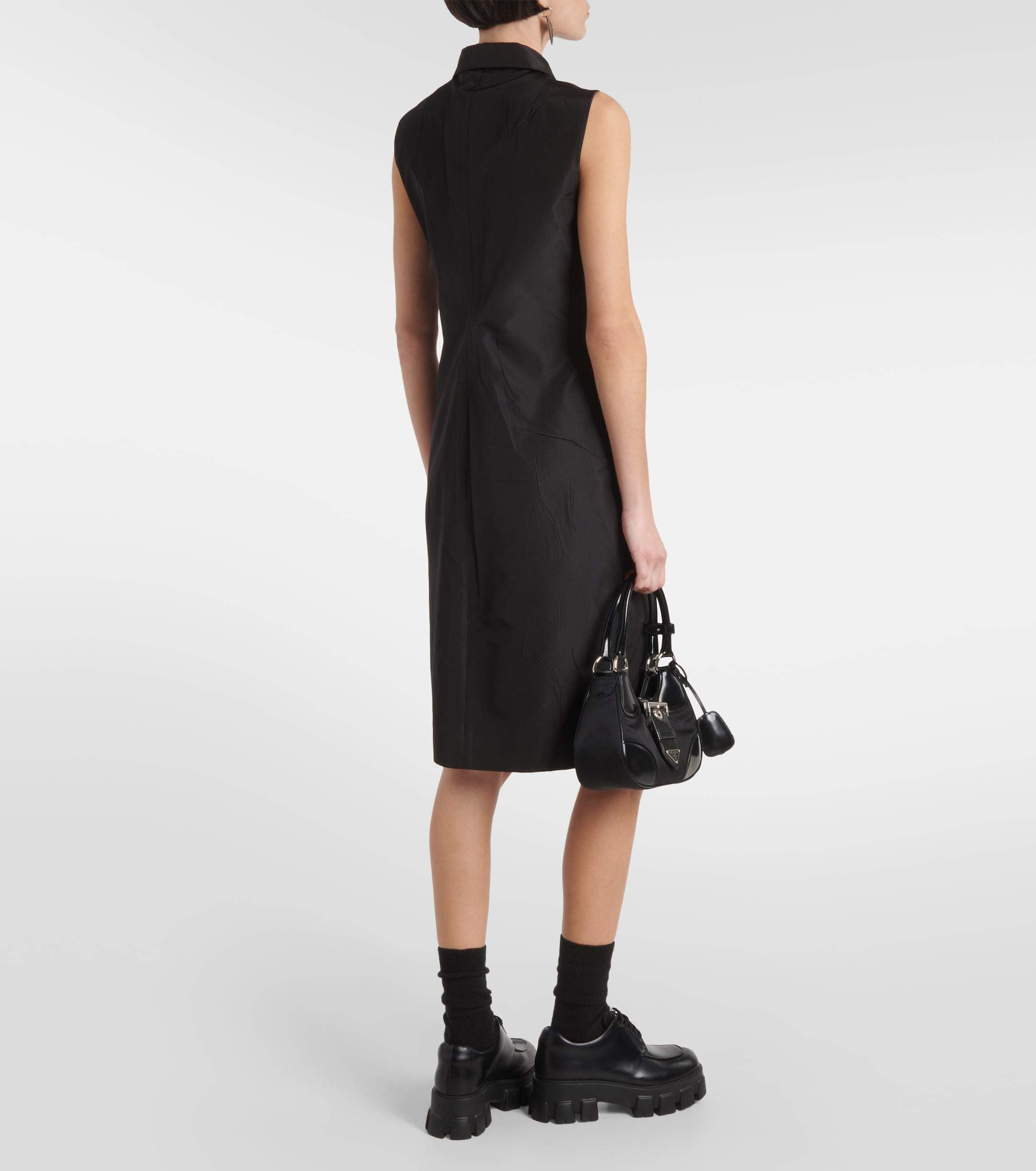新作*PRADA*シルクブレンド素材襟付きミディドレス ワンピース (PRADA