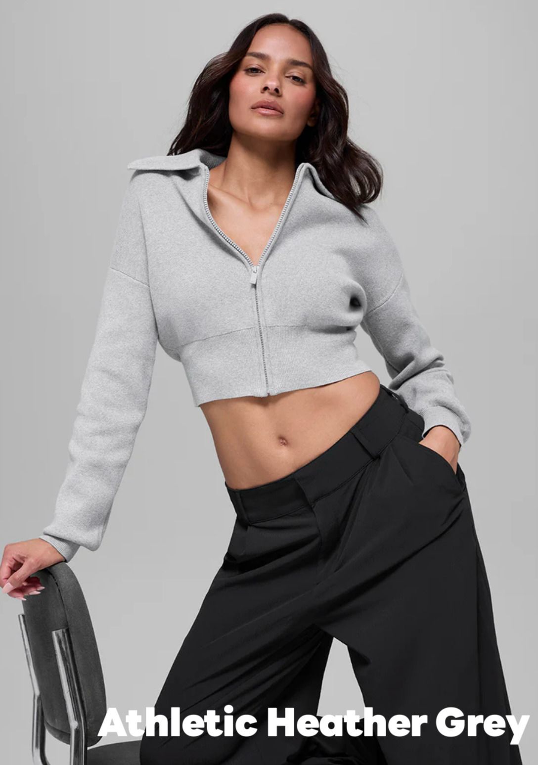 Alo Yoga〉Scholar Knit クロップド フルジップ ジャケット (ALO Yoga