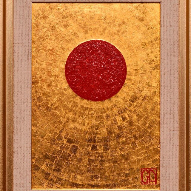 石川県金沢産24K純金箔使用○『太陽』○がんどうあつし絵画油絵膠