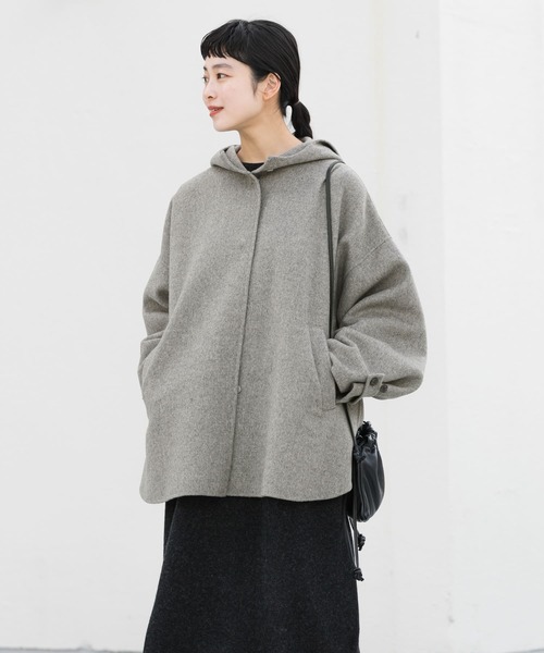 kagure (かぐれ) ブルゾン ウールフードショートコート ネイビー か