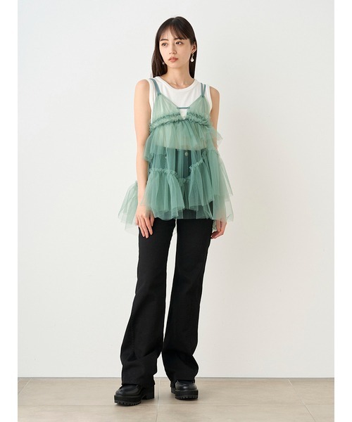 SNIDEL（スナイデル）の「チュールキャミレイヤードトップス（Tシャツ