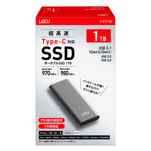リーダーメディアテクノ LAZOS 外付けSSD (ポータブルSSD) 1TB L-S1T