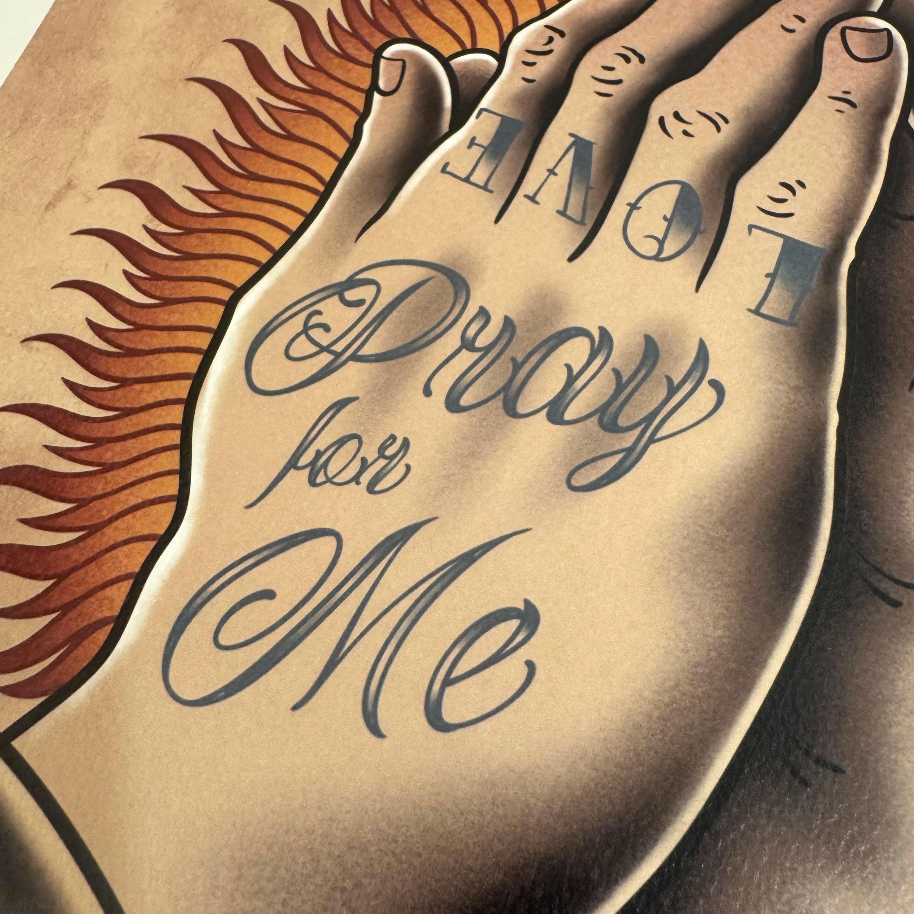 Praying Hands Tattoo Flash Art Print – Old School Ink Drawing