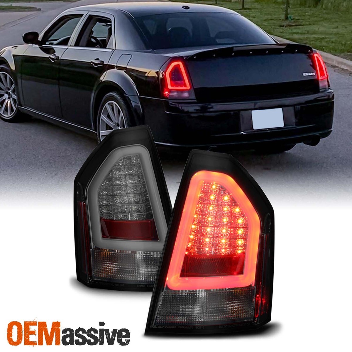 Fits 2005-2007 Chrysler 300C SRT Smoked Lens LED Tube Tail Lights