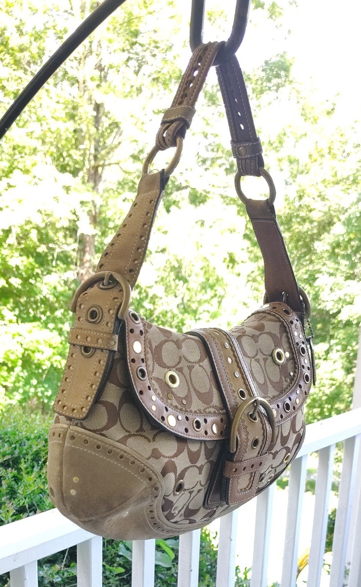 Coach MEDIUM 9451 Vintage Y2K Soho Beige Signature C Canvas Rivet