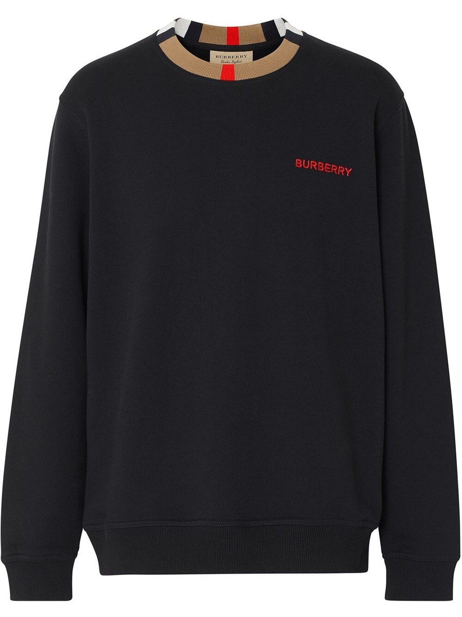 NWT BURBERRY JARRAD BLACK COTTON ICON STRIPE COLLAR RED LOGO