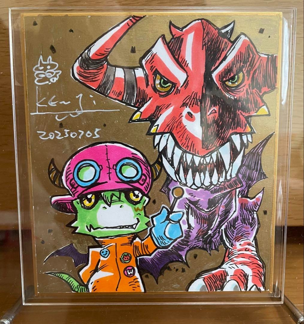 Kenji Watanabe Original Hand Drawn Shikishi Digimon Greymon