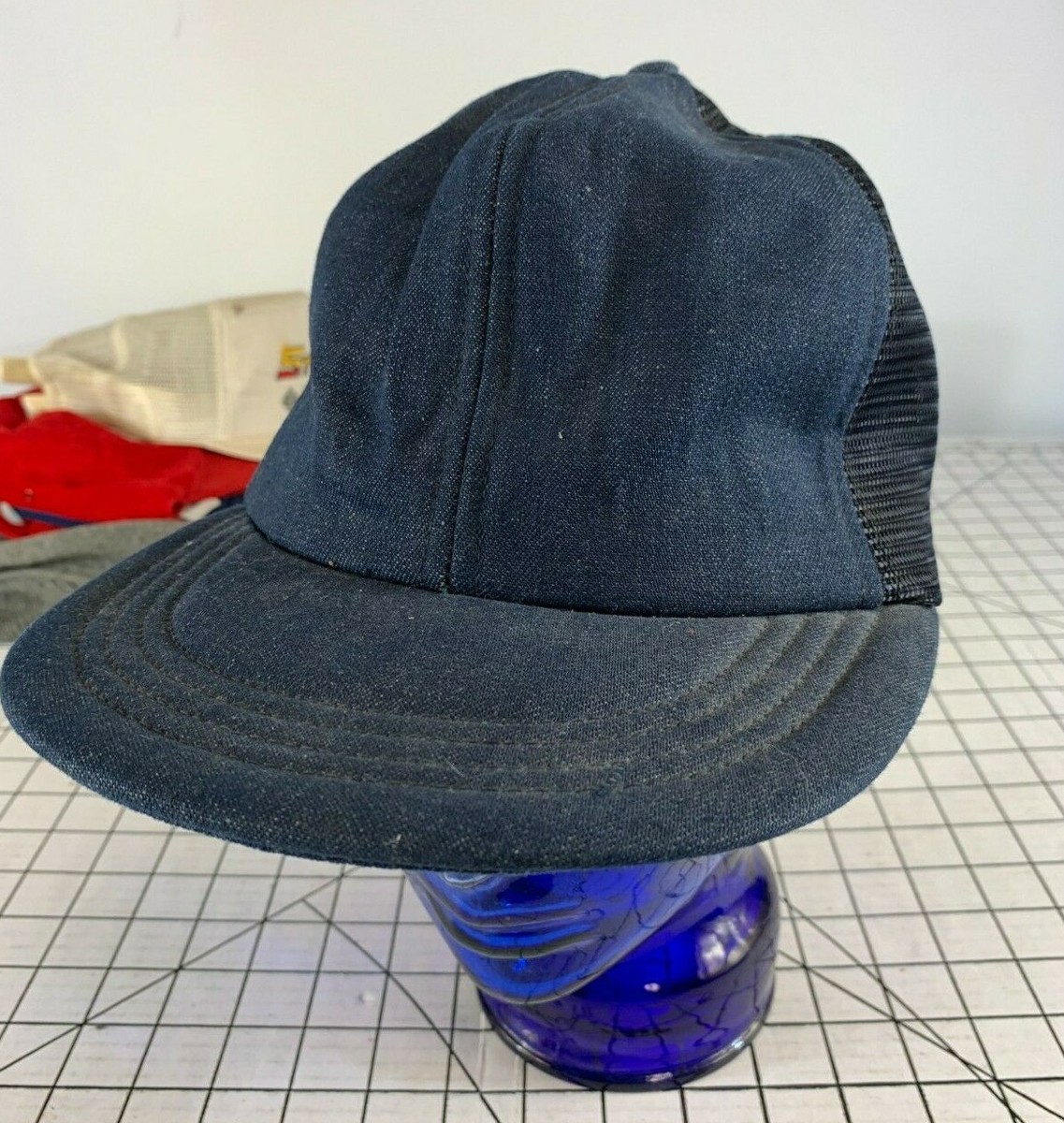 Vintage 70s 80s Raw Denim Jean Trucker Snapback Hat Cap Distressed