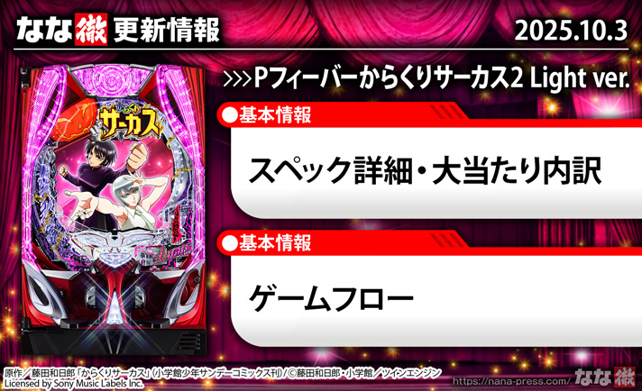 Pフィーバーからくりサーカス2 Light ver.】更新情報（10月3日)