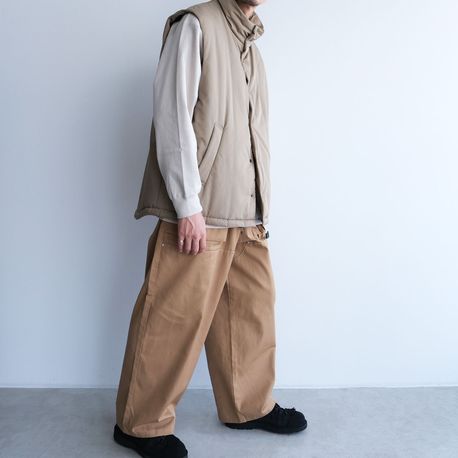 ATON - Vintage Nylon Twill Padded Vest -ベスト-（Beige / ベージュ