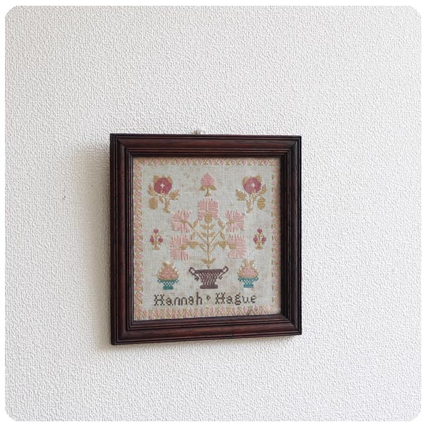 イギリス アンティーク 刺繍額/木枠/ウッドフレーム/絵画/ディスプレイ