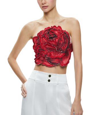 Alice and Olivia Randie Strapless Floral Appliqué Top | Bloomingdale's