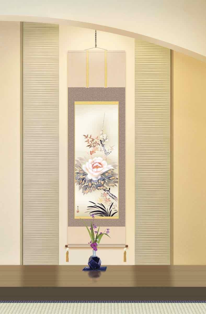 掛け軸 桜井浩堂 月下白鷺之図 絹本 希少 軸装 茶道具 掛軸 美品 です