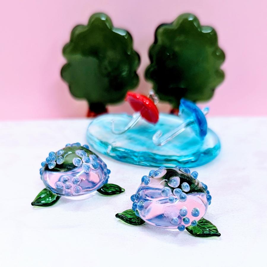 ガラス細工 アジサイ（L) ミニチュア 雑貨 置物 小物 花 紫陽花 雨
