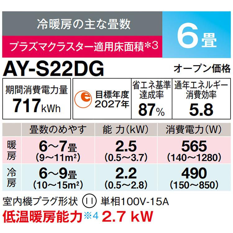 プラズマクラスター 標準取付工事費込 エアコン おもに6畳 シャープ DG