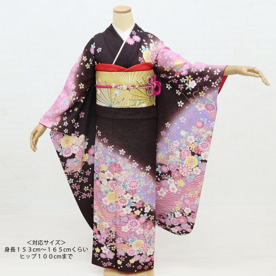 振袖レンタル 成人式 フルセット 1月 振袖 レンタル 茶 桜 ラメ 花 NR