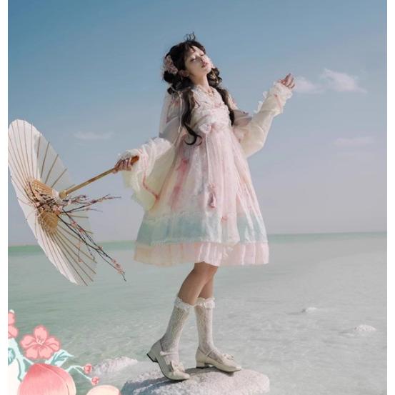華ロリ 中華ロリ ジャンパースカート のみ ハイウエスト 花柄 お花 膝
