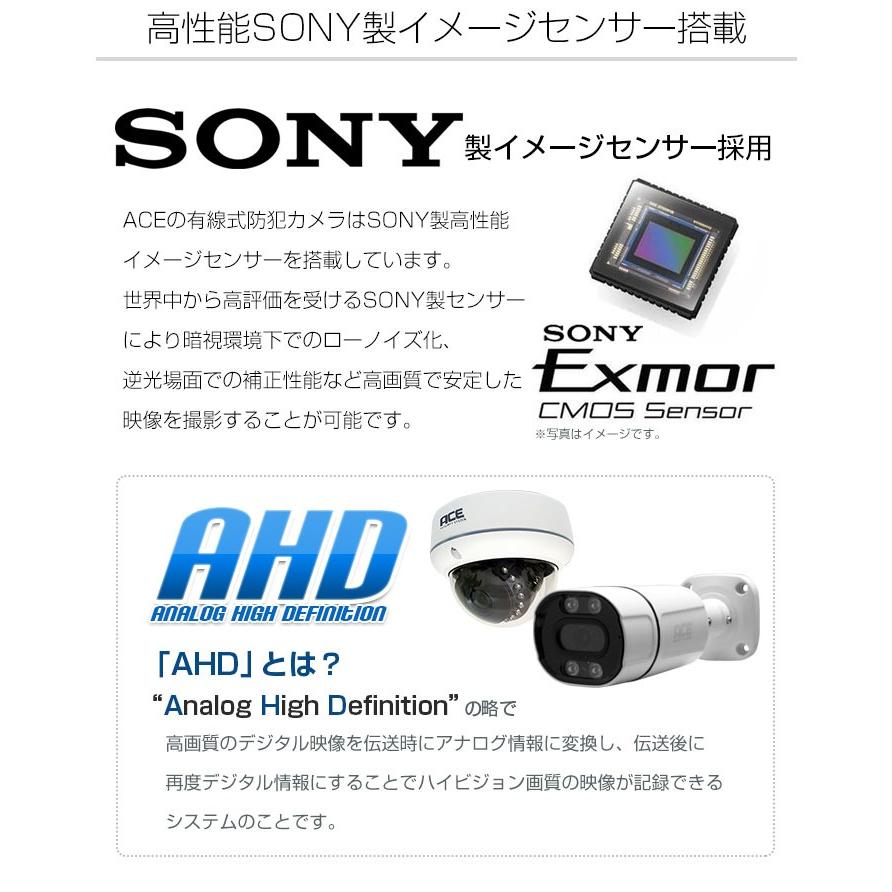 ACE SECURITY SYSTEM 防犯カメラ セット 家庭用 1~4台 屋内 屋外 AHD