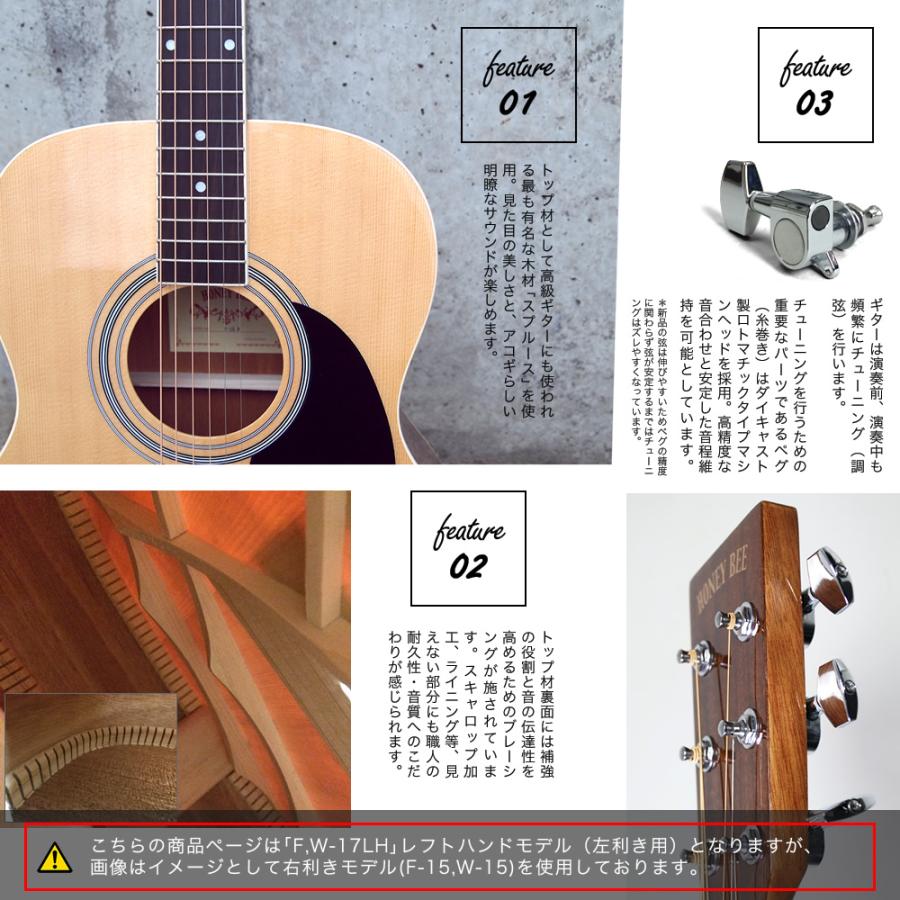 アコースティックギター 左利き用 HONEY BEE W-17LH / F-17LH 16点