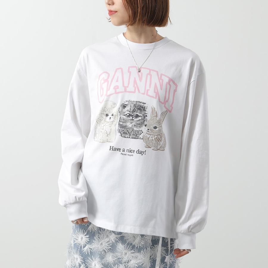 GANNI（ガニー） 長袖 Tシャツ Re-cut Heavy Jersey Animals Long
