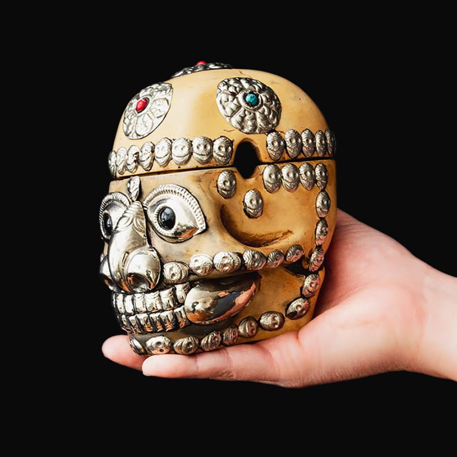 送料無料 骸骨 ガイコツ スカル 髑髏 頭蓋骨杯 カパラ 約14cm×11cm