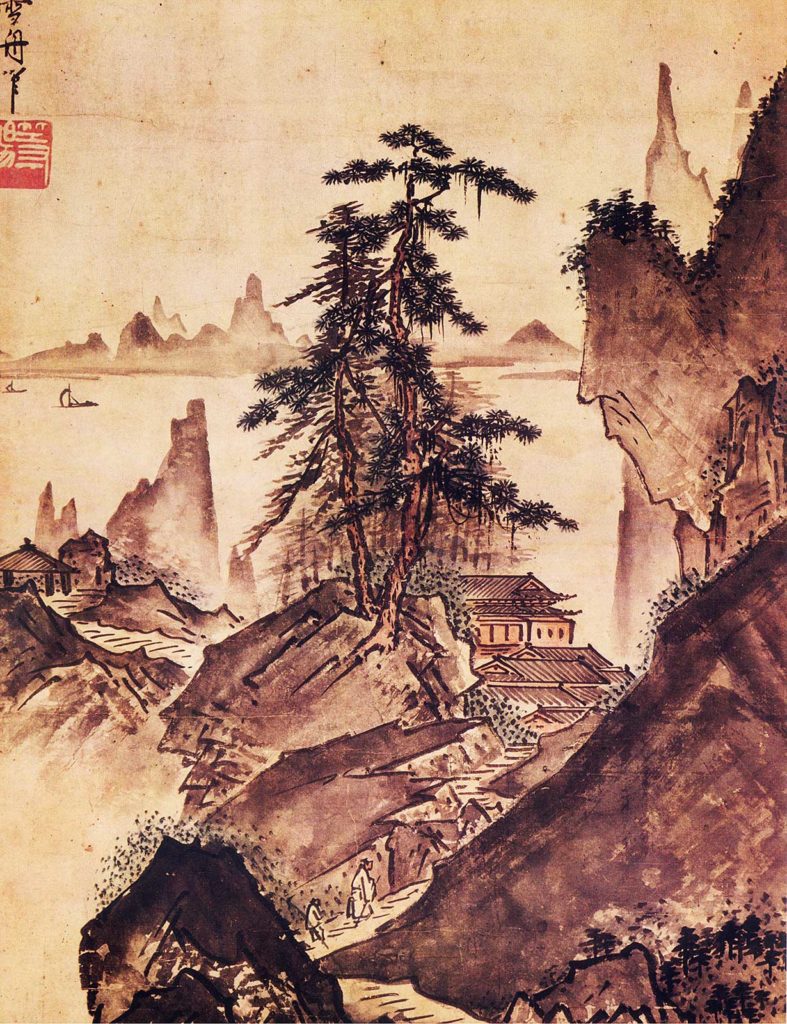 作者不詳/春景山水図/山水図/横物/掛軸/名家伝来/AD-201