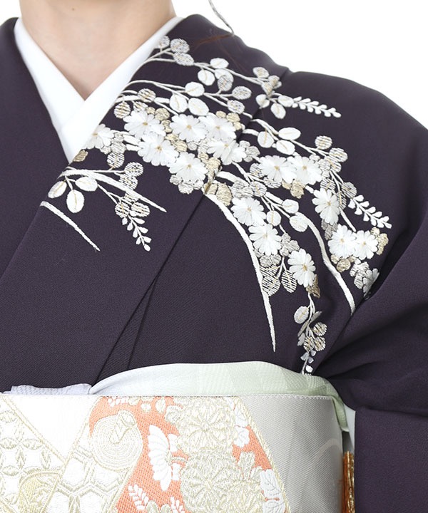 訪問着レンタル｜濃紺に花刺繍｜H0127｜M｜宅配着物レンタル｜きもの
