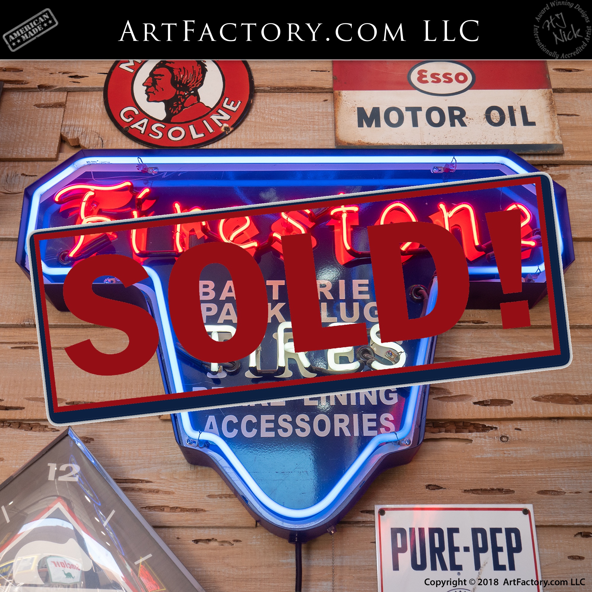 Firestone Neon Sign: Vintage 1940's Die Cut Porcelain Automobilia