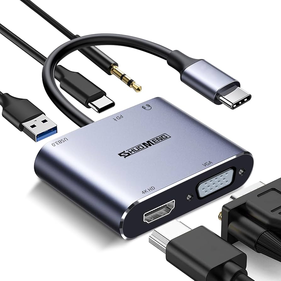 USB C to VGA HDMI MultiPort Adapter, USB C Hub (5 in 1), with 4K