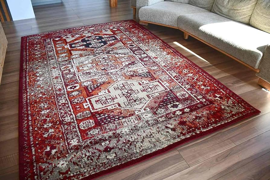 Amazon | ラグ ヴィンテージ 絨毯 おしゃれ 赤系 じゅうたん 200x290cm