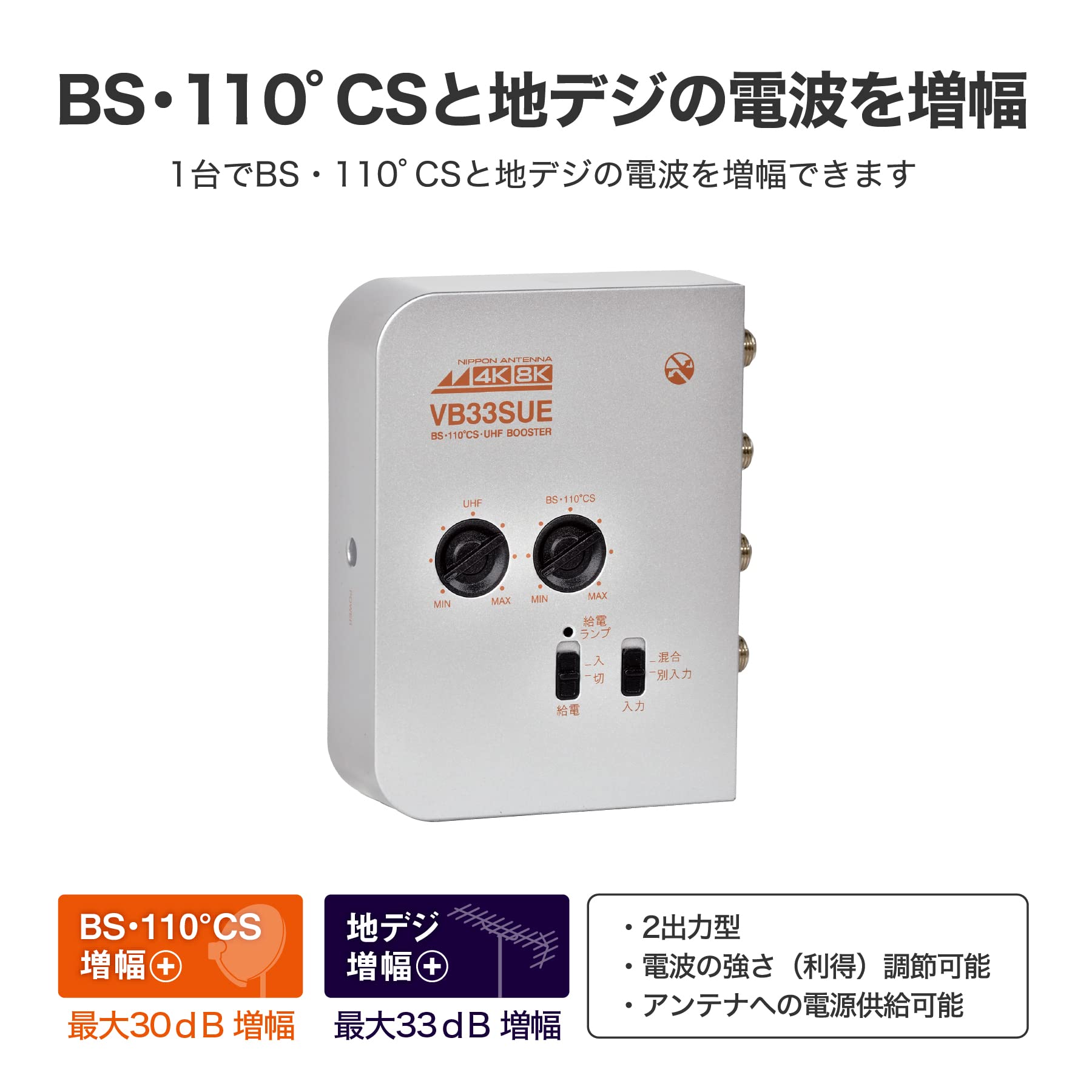 VB33SUE 4K・8K対応 卓上ブースター 卓上ブースター日本アンテナ 4K
