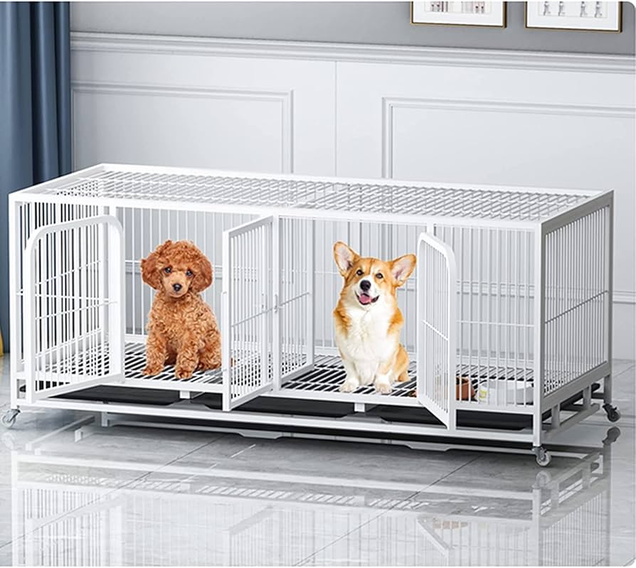 Amazon.co.jp: 頑丈な犬用ケージ、仕切り付きの強力な金属製の犬小屋と