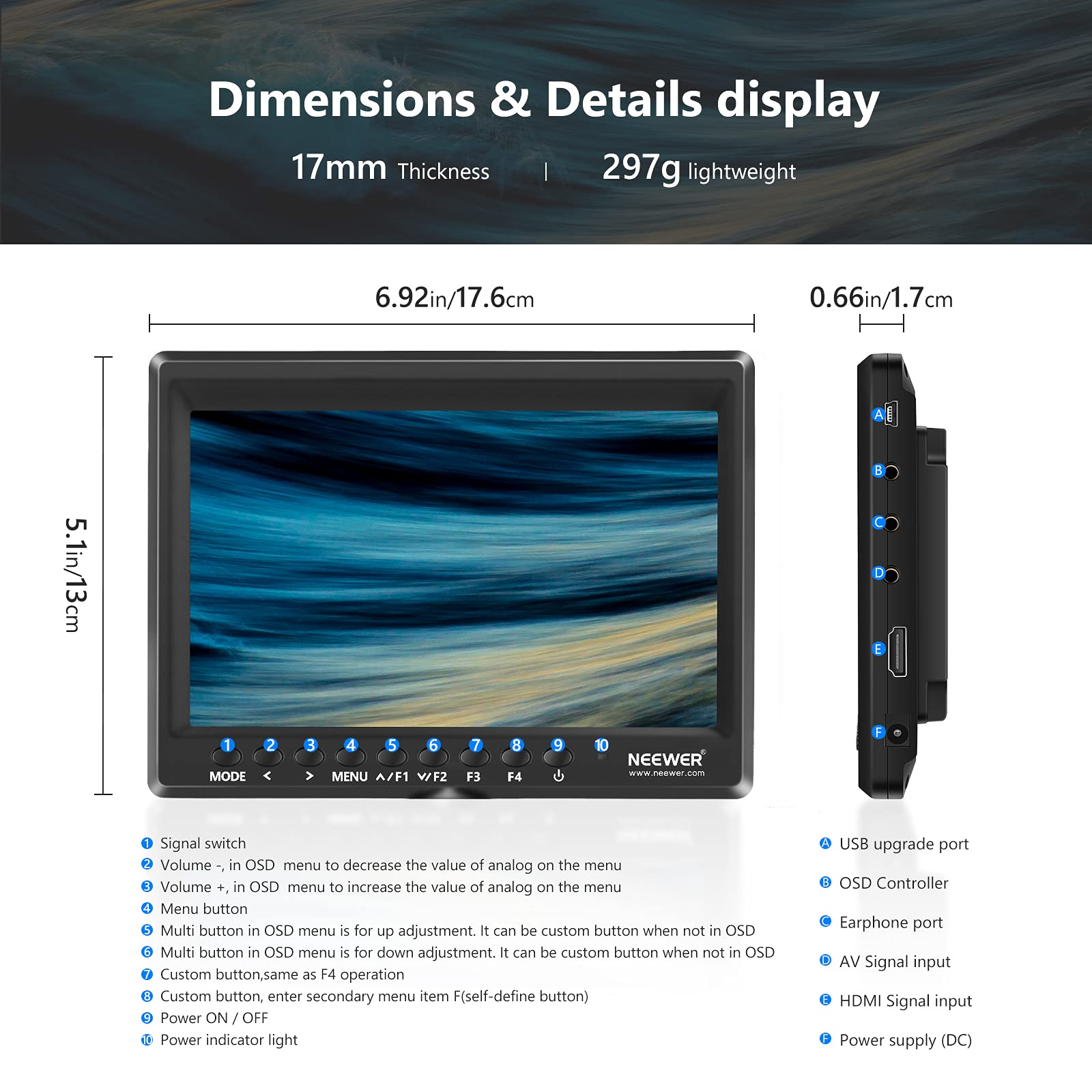 Neewer F100 7インチ カメラモニター 充電器付き Amazon.com : Neewer