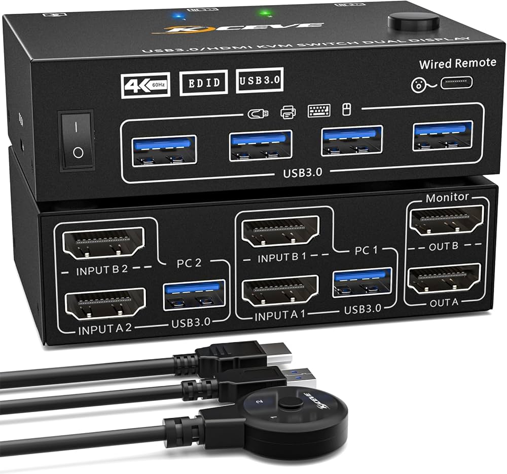 Amazon.co.jp: KCEVE デュアル モニター KVM切替器 USB3.0 コピー/拡張